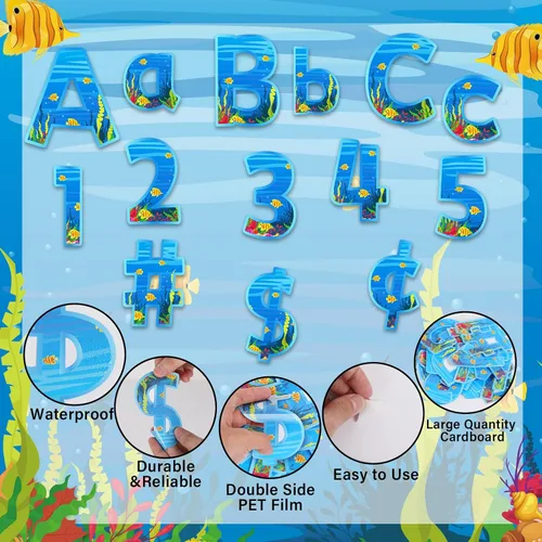 Vista 4 de Paquete combinado de 266 letras para tablón de anuncios, letras bajo el mar y detalles de números para tablón de anuncios, decoración del hogar