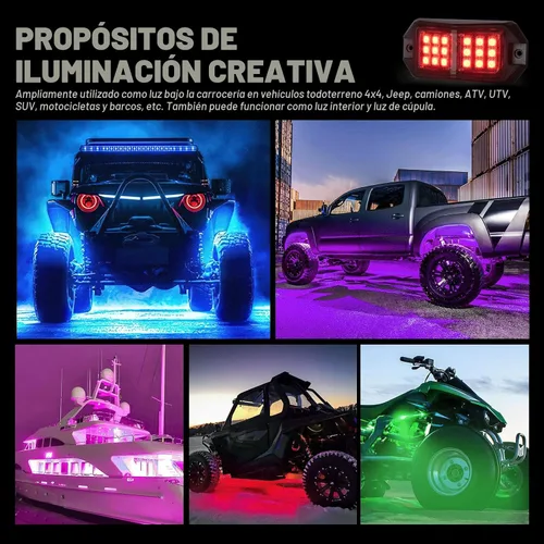 Vista 9 de Nilight 2 luces LED RGB de 3 pies con base de resorte y 4 luces de rock, control remoto de aplicación con patrones de persecución de bricolaje