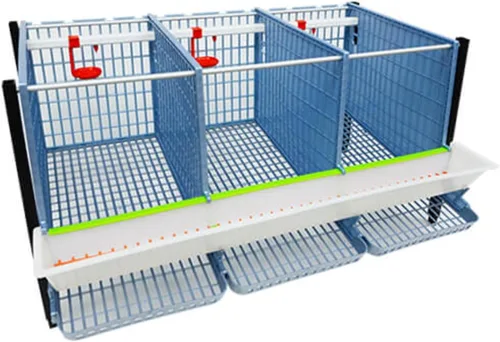 Vista 3 de Jaula para pollos – 2 capas de 15 pulgadas con rodillos de huevo, bebedor automático, alimentador inteligente, bandeja de estiércol, apilable