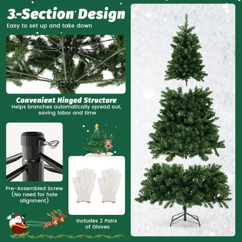 Vista 5 de Goplus Árbol de Navidad artificial preiluminado de 7 pies, árbol de Navidad con bisagras con 1188 puntas de rama, 700 luces LED blancas cálidas