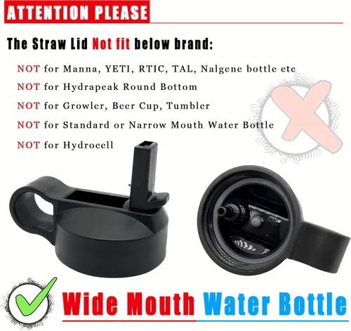 Vista 5 de Tapa de popote de repuesto para botella de agua de boca ancha Hydroflask, tapas superiores con popote para accesorios Hydro Flask, tapa de popote
