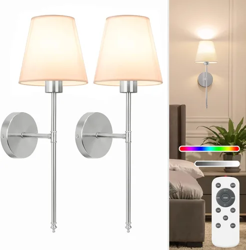 Vista 14 de NIORSUN Juego de 2 apliques de pared con pilas de 13.8 pulgadas, luces de pared recargables negras con bombillas desmontables regulables de 5200 mAh