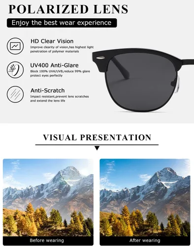 Vista 6 de AEVOGUE Gafas de sol polarizadas para mujeres y hombres semi marco retro gafas de sol AE0369