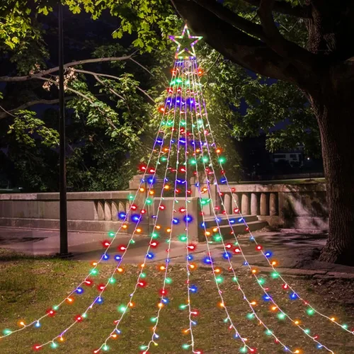 Vista 3 de Guirnalda de luces de Navidad en cascada con 317 luces LED de estrella colgantes centelleantes de cortina de hadas para fiesta, boda, patio Blanco