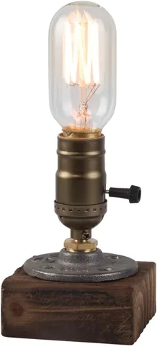 Vista 9 de OuXean Lámpara de mesa pequeña de madera Edison bombilla regulable lámpara de escritorio E26 60W luz nocturna industrial boho deco para dormitorio
