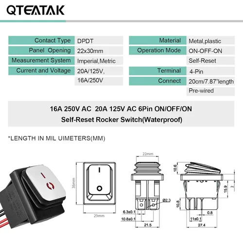 Vista 4 de QTEATAK interruptores DPST AC/DC 20A-125V, 16A-250V, 30A-24V, 35A-12V, IP66 impermeable encendido-apagado, relleno de pegamento impermeable