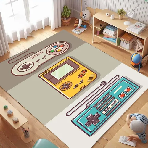 Retro Gaming Rug, Gamer Decor, Video Game Style, Console Design, Gaming Room, Nostalgic Vibes, Retro Console, Playroom, Game Boy Inspired