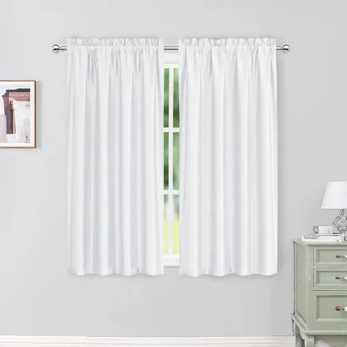 Vista 104 de Chyhomenyc Uptown - Cortinas negras de 24 pulgadas de largo, 2 paneles, cortinas cortas de seda sintética para oscurecer la habitación, cortinas