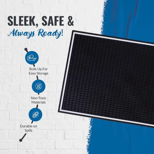 Vista 3 de Alfombrillas de Goma Premium para Barra de Mostrador 18" x 12" Alfombrillas Negras con Borde Blanco para Bartending, Tapete de Servicio de Bar, Bar