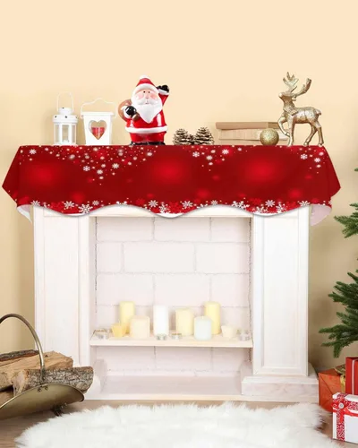 Vista 2 de Funda roja para chimenea, decoración de mantel de Navidad, decoración de mantel de Navidad, copo de nieve de invierno, Navidad, estante de chimenea