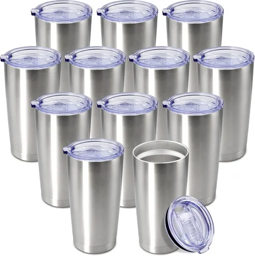Vista 18 de Vaso de viaje de café de 20 onzas a granel con tapa, acero inoxidable de doble pared aislada al vacío, tazas con recubrimiento en polvo que se