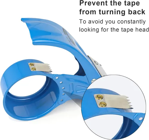 Vista 4 de BOMEI PACK Dispensador de cinta de embalaje de metal, dispensador de cinta pesada de mano resistente de 2 pulgadas, 2 unidades, azul