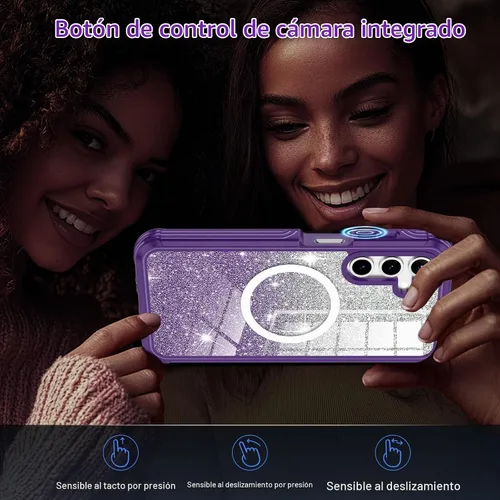 Vista 9 de Funda para Galaxy A16 5G, compatible con MagSafe, funda magnética con purpurina integrada con protector de pantalla de vidrio templado 9H, funda