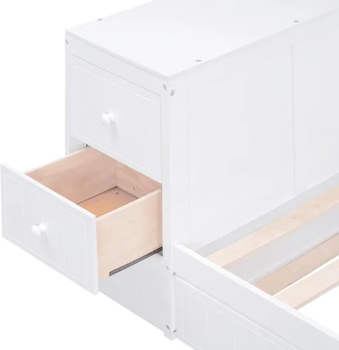 Vista 177 de Quarte Elegante cama de plataforma con estanterías en forma de L, cama de plataforma de madera tamaño individual con 2 cajones de almacenamiento
