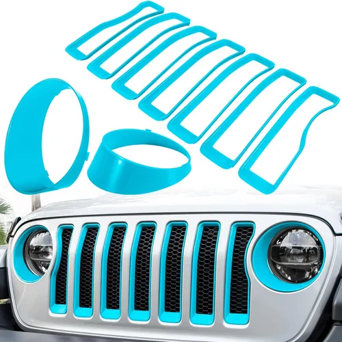 Vista 12 de Insertos de malla para rejilla delantera y cubierta de faros para Jeep Wrangler JL JLU Sport & Sport S Solo 2018-2023 Accesorios exteriores con clip