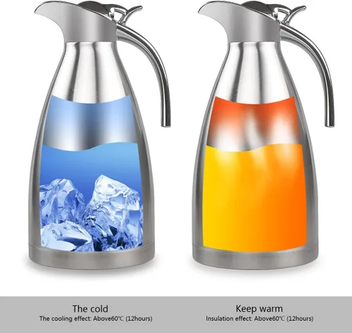 Vista 2 de FULITY - Jarra térmica de acero inoxidable con doble pared aislada al vacío y botón de presión, color plateado