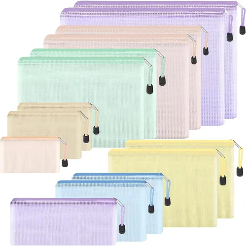 Vista 8 de EOOUT 8 bolsas de malla con cremallera, 8 tamaños, bolsas impermeables con cremallera, 8 colores de plástico impermeable para almacenamiento