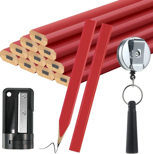 Vista 9 de Hohean 14 Lápices de Carpintero, 7 Pulgadas Octagonales Planos Duros Negros para Carpintería Construcción Lápices Resistentes con Sacapuntas