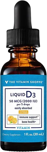The Vitamin Shoppe Vitamina líquida D3 2000IU | Apoya la salud ósea e inmune | Ayuda en el crecimiento celular saludable y absorción de calcio, 1