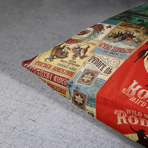 Vista 5 de Emvency Juego de 4 fundas de almohada vintage con diseño de vaquero occidental salvaje y moderno, diseño de toro occidental, fundas de almohada