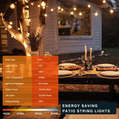 Vista 6 de Kawaya Guirnalda de luces LED para exteriores de 25 pies para patio con 12+1 bombillas Edison inastillables – IP65 impermeable regulable luces