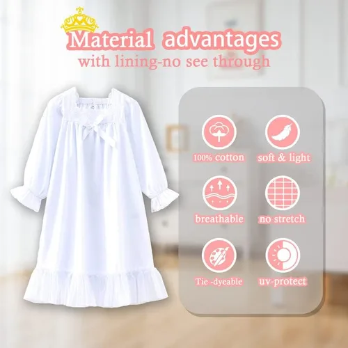 Vista 4 de 610 YOU Camisones para niñas, vestido de princesa de algodón, camisón vintage para niñas (Doll, niñas, mujeres)