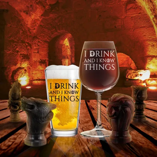 Vista 7 de I Drink And I Know Things - Juego de copas de cerveza y vino, idea de regalo genial para despedida de soltera, boda, compromiso, aniversario