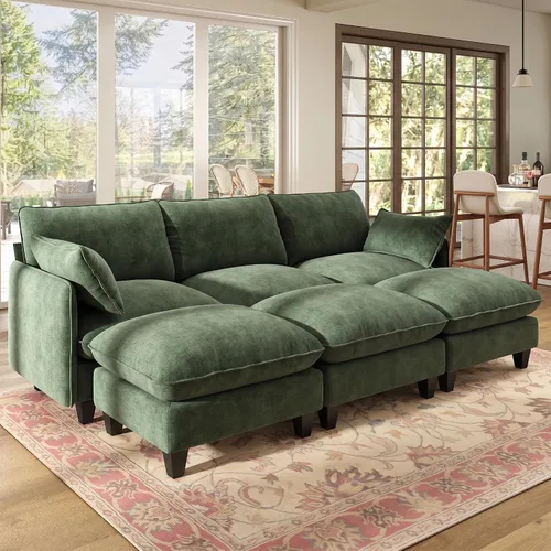 Vista 12 de WorthFurni Sofá modular modular de 105 pulgadas con asiento profundo, sofá nube en forma de L con cojines de gran tamaño y otomanas móviles, sofás
