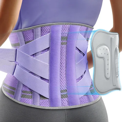 Vista 9 de Rakiie Soporte de espalda para mujer, sistema de soporte 9X con almohadilla de silicona 3D mejorada, soporte lumbar ergonómico ajustable para Azul