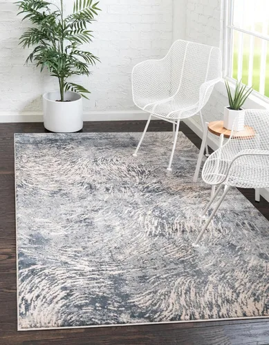 Vista 23 de Unique Loom Oasis Collection - Alfombra de área moderna, de pelo alto y bajo, envejecida, vintage, abstracta (2' 0 x 3' 0, rectangular, azul/gris)