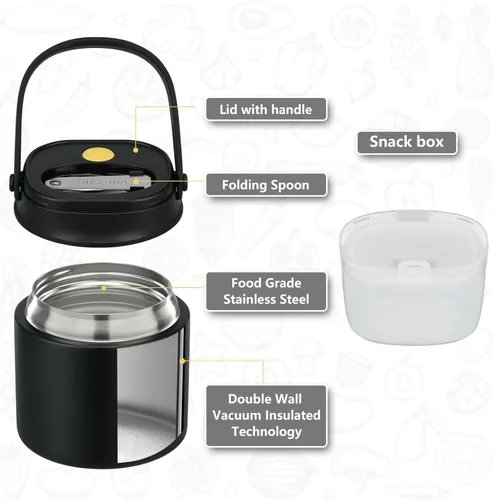 Vista 8 de Termo de sopa de 14 onzas para comida caliente con contenedor de aperitivos de 7 onzas, contenedor de almuerzo aislado a prueba de fugas para niños