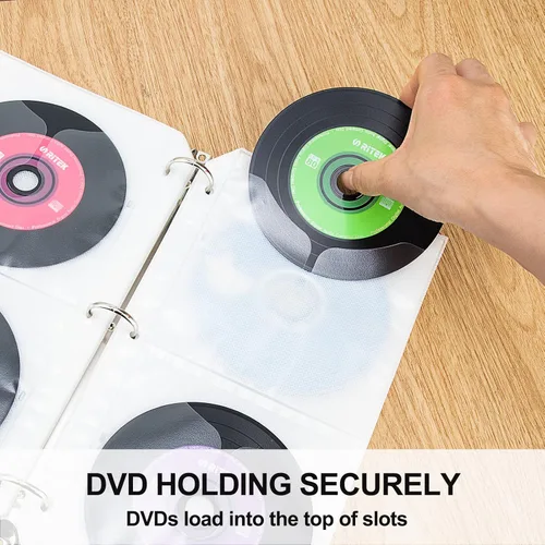 Vista 6 de LIOVODE Páginas para carpetas de CD, hojas de repuesto para carpetas de 3 anillos, capacidad para 48 DVD, fundas para CD y organizador