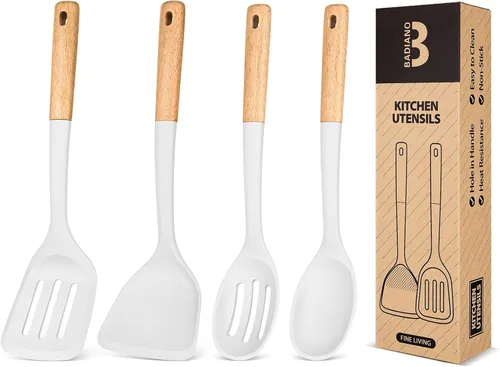 Vista 11 de Juego de utensilios de cocina de silicona, perfectamente angulados para freír, mezclar, servir, drenar, voltear y revolver, silicona mate libre
