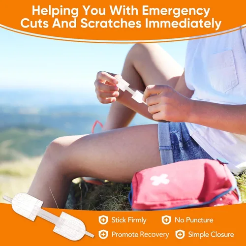 Vista 4 de Paquete de 30 tiras de cierre de heridas de puntada con cremallera, 2 tipos de vendas de mariposa, kit de cierre de emergencia, dispositivo