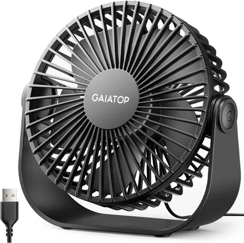 Gaiatop Ventilador de escritorio USB, flujo de aire fuerte de 3 velocidades, portátil de 5.5 pulgadas, rotación de 90°, refrigeración silenciosa,