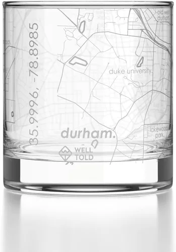 Vista 29 de Well Told Vaso de rocas grabado con mapa de Akron, Ohio, cristalería estilo antiguo (325ml, transparente) Vaso de bourbon grabado, regalos