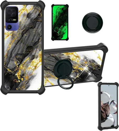 Vista 17 de Cricket Ovation 2 - Funda compatible con AT&T Maestro Max (2021) [PC duro + silicona suave] [purpurina dorada + luminosa] JSH-HDL