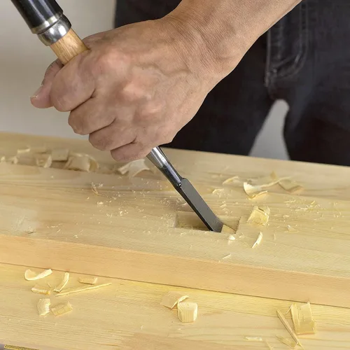 Vista 5 de RANSHOU Cincel japonés de 0.709in 34 pulgadas de cincel de mortaja, cincel de madera profesional para carpintería, mango de roble rojo japonés