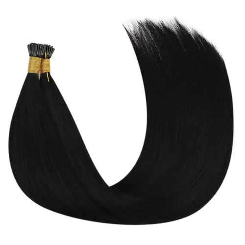 Vista 9 de YoungSee I Tips - Extensiones de cabello humano con punta en I para cabello corto, fácil de usar, color negro azabache, 14 pulgadas, 1.76 onzas