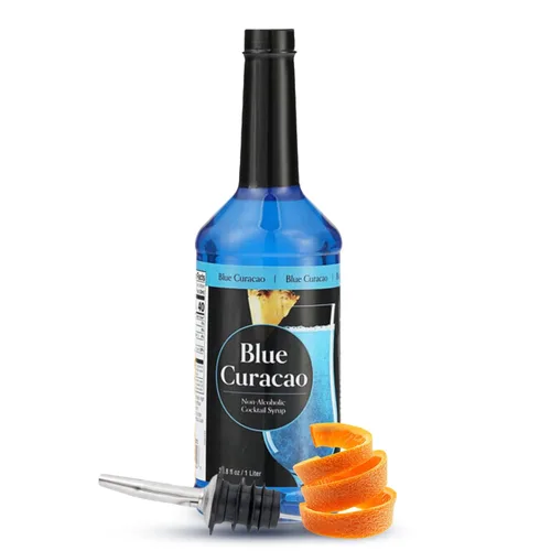 ATREVO Jarabe de Curazao Azul No Alcohólico - Sabor Original de Naranja Amargo Cítrico con Dispensador para Licor, Ideal para Cócteles y Bebidas sin