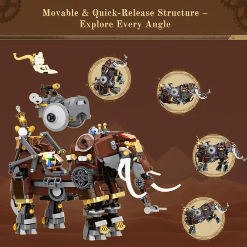 Vista 3 de Lumibricks Steampunk Steamphant Juego de bloques de construcción de iluminación - Set de modelo mamut, colección de juego de bloques de construcción