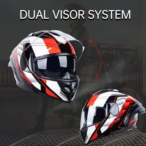 Vista 3 de Full Face Modular Motorcycle Helmets Dual Visor Flip up DOT Approved Racing Street Bike Motocross Helmet for Adults