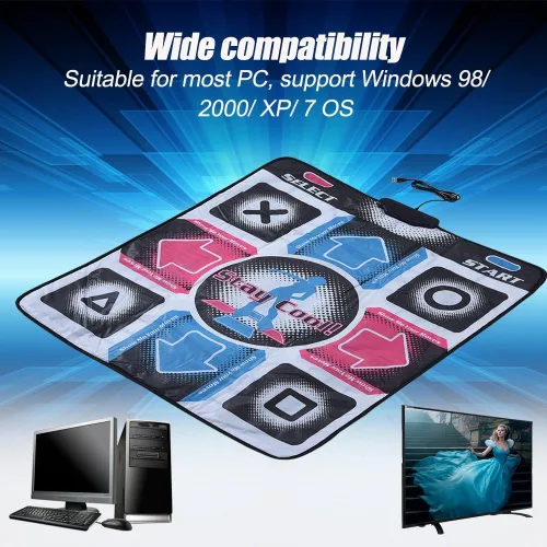 Vista 5 de Alfombrilla de baile antideslizante resistente al desgaste, controlador USB DDR con cable USB, alfombrilla de baile para fisicoculturismo compatible