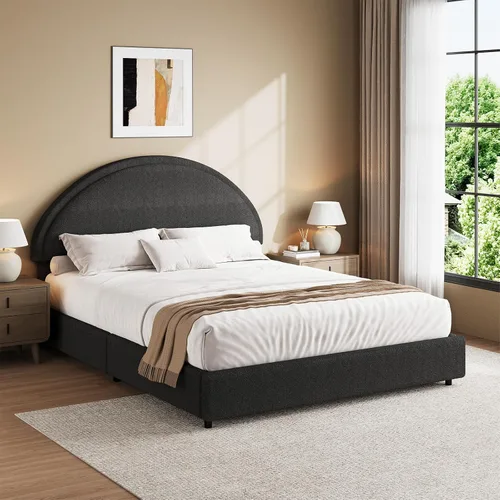 Vista 6 de Base de cama REVOMINCA tamaño Queen, base de cama tapizada de plataforma con cabecero, cama de plataforma suave con esquinas redondas, no se Dgery