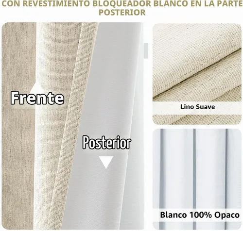 Vista 8 de H.VERSAILTEX Cortinas opacas plisadas completas de lino con mezcla de felpilla de 84 pulgadas, 2 paneles para dormitorio, aislamiento térmico