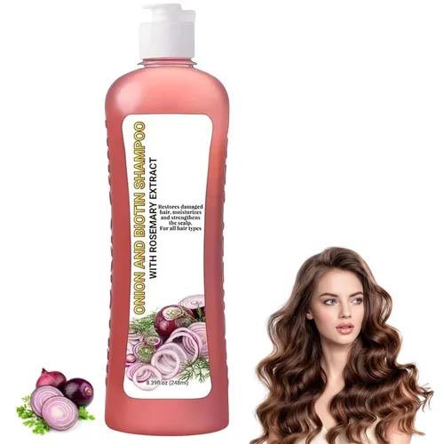 Champú para el crecimiento del cabello con cebolla y biotina, fórmula concentrada para un cabello más grueso y de aspecto más completo, con extracto