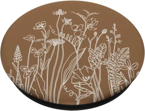 Vista 2 de Bonito diseño de flores silvestres de verano con diseño floral en marrón PopSockets intercambiable PopGrip