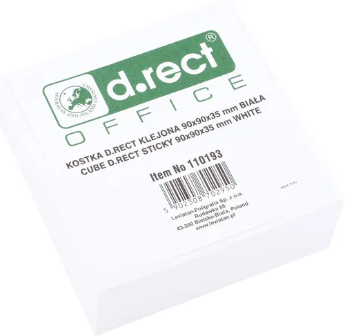 D.RECT Zettelklotz Notepad 90 x 90 x 35 mm Approximately 300 Sheets Glued White