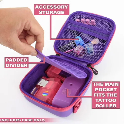 Vista 3 de CASEMATIX Funda de viaje compatible con Cool Maker Shimmer Me Body Art Temporal Roll-on Glitter Tattoos Roller y recargas Funda púrpura solo