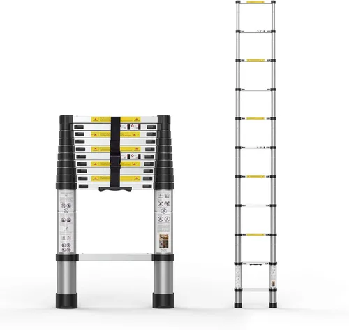 Escalera telescópica de extensión de 10.5 pies, escaleras telescópicas de aluminio con bolsa de transporte para uso en interiores y exteriores
